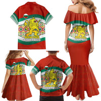 Bulgaria Lion Family Matching Mermaid Dress and Hawaiian Shirt Tricolor Flag, Folk Pattern and Proud Motto