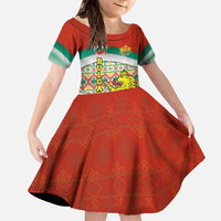 Bulgaria Lion Family Matching Off The Shoulder Long Sleeve Dress and Hawaiian Shirt Tricolor Flag, Folk Pattern and Proud Motto