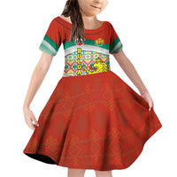 Bulgaria Lion Family Matching Off Shoulder Short Dress and Hawaiian Shirt Tricolor Flag, Folk Pattern and Proud Motto