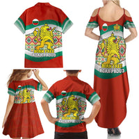 Bulgaria Lion Family Matching Summer Maxi Dress and Hawaiian Shirt Tricolor Flag, Folk Pattern and Proud Motto