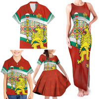 Bulgaria Lion Family Matching Tank Maxi Dress and Hawaiian Shirt Tricolor Flag, Folk Pattern and Proud Motto