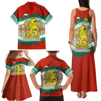 Bulgaria Lion Family Matching Tank Maxi Dress and Hawaiian Shirt Tricolor Flag, Folk Pattern and Proud Motto