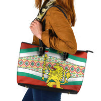 Bulgaria Lion Leather Tote Bag Tricolor Flag, Folk Pattern and Proud Motto