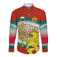 Bulgaria Lion Long Sleeve Button Shirt Tricolor Flag, Folk Pattern and Proud Motto