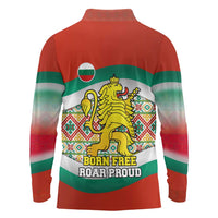 Bulgaria Lion Long Sleeve Polo Shirt Tricolor Flag, Folk Pattern and Proud Motto