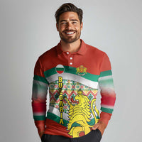 Bulgaria Lion Long Sleeve Polo Shirt Tricolor Flag, Folk Pattern and Proud Motto