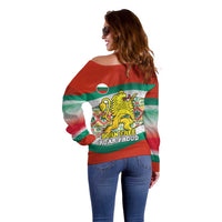 Bulgaria Lion Off Shoulder Sweater Tricolor Flag, Folk Pattern and Proud Motto