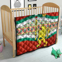 Bulgaria Lion Quilt Tricolor Flag, Folk Pattern and Proud Motto