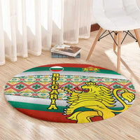 Bulgaria Lion Round Carpet Tricolor Flag, Folk Pattern and Proud Motto