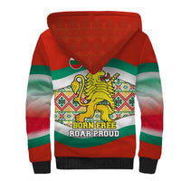 Bulgaria Lion Sherpa Hoodie Tricolor Flag, Folk Pattern and Proud Motto