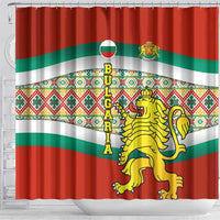 Bulgaria Lion Shower Curtain Tricolor Flag, Folk Pattern and Proud Motto
