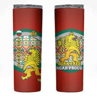 Bulgaria Lion Skinny Tumbler Tricolor Flag, Folk Pattern and Proud Motto