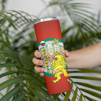 Bulgaria Lion Skinny Tumbler Tricolor Flag, Folk Pattern and Proud Motto