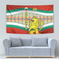 Bulgaria Lion Tapestry Tricolor Flag, Folk Pattern and Proud Motto