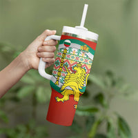 Bulgaria Lion Tumbler With Handle Tricolor Flag, Folk Pattern and Proud Motto