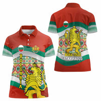 Bulgaria Lion Women Polo Shirt Tricolor Flag, Folk Pattern and Proud Motto