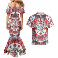 Bulgaria Folk Art Couples Matching Mermaid Dress and Hawaiian Shirt with Traditional Embroidery and Floral Motifs