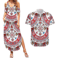 Bulgaria Folk Art Couples Matching Summer Maxi Dress and Hawaiian Shirt with Traditional Embroidery and Floral Motifs