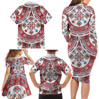 Bulgaria Folk Art Family Matching Long Sleeve Bodycon Dress and Hawaiian Shirt with Traditional Embroidery and Floral Motifs