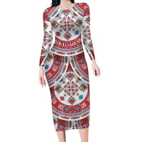 Bulgaria Folk Art Family Matching Long Sleeve Bodycon Dress and Hawaiian Shirt with Traditional Embroidery and Floral Motifs