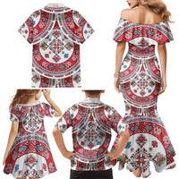 Bulgaria Folk Art Family Matching Mermaid Dress and Hawaiian Shirt with Traditional Embroidery and Floral Motifs