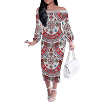 Bulgaria Folk Art Family Matching Off The Shoulder Long Sleeve Dress and Hawaiian Shirt with Traditional Embroidery and Floral Motifs