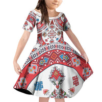 Bulgaria Folk Art Family Matching Off Shoulder Short Dress and Hawaiian Shirt with Traditional Embroidery and Floral Motifs