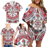 Bulgaria Folk Art Family Matching Off Shoulder Short Dress and Hawaiian Shirt with Traditional Embroidery and Floral Motifs