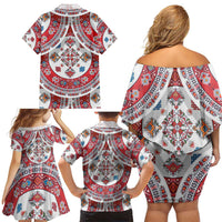 Bulgaria Folk Art Family Matching Off Shoulder Short Dress and Hawaiian Shirt with Traditional Embroidery and Floral Motifs