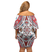 Bulgaria Folk Art Family Matching Off Shoulder Short Dress and Hawaiian Shirt with Traditional Embroidery and Floral Motifs