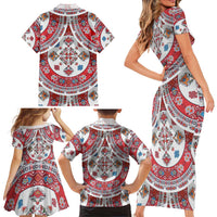 Bulgaria Folk Art Family Matching Short Sleeve Bodycon Dress and Hawaiian Shirt with Traditional Embroidery and Floral Motifs
