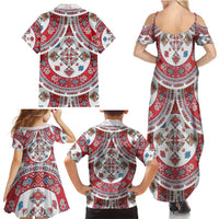 Bulgaria Folk Art Family Matching Summer Maxi Dress and Hawaiian Shirt with Traditional Embroidery and Floral Motifs
