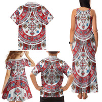 Bulgaria Folk Art Family Matching Tank Maxi Dress and Hawaiian Shirt with Traditional Embroidery and Floral Motifs