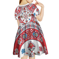 Bulgaria Folk Art Kid Short Sleeve Dress with Traditional Embroidery and Floral Motifs