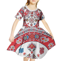 Bulgaria Folk Art Kid Short Sleeve Dress with Traditional Embroidery and Floral Motifs