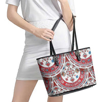 Bulgaria Folk Art Leather Tote Bag with Traditional Embroidery and Floral Motifs