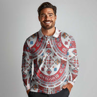 Bulgaria Folk Art Long Sleeve Polo Shirt with Traditional Embroidery and Floral Motifs