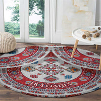 Bulgaria Folk Art Round Carpet with Traditional Embroidery and Floral Motifs