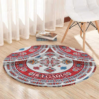 Bulgaria Folk Art Round Carpet with Traditional Embroidery and Floral Motifs