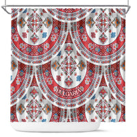 Bulgaria Folk Art Shower Curtain with Traditional Embroidery and Floral Motifs