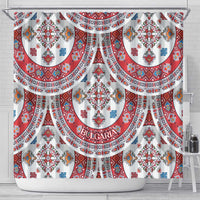 Bulgaria Folk Art Shower Curtain with Traditional Embroidery and Floral Motifs