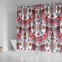 Bulgaria Folk Art Shower Curtain with Traditional Embroidery and Floral Motifs