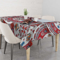 Bulgaria Folk Art Tablecloth with Traditional Embroidery and Floral Motifs