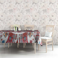 Bulgaria Folk Art Tablecloth with Traditional Embroidery and Floral Motifs