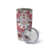Bulgaria Folk Art Tumbler Cup with Traditional Embroidery and Floral Motifs