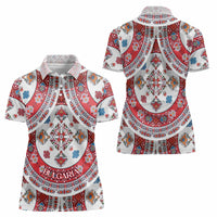 Bulgaria Folk Art Women Polo Shirt with Traditional Embroidery and Floral Motifs