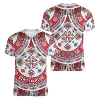 Bulgaria Folk Art Women V-Neck T-Shirt with Traditional Embroidery and Floral Motifs