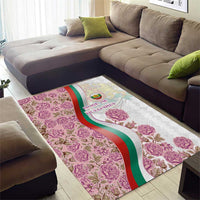 Rose of Bulgaria Area Rug with National Flag Ribbon and Floral Damask Pattern