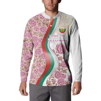 Rose of Bulgaria Button Sweatshirt with National Flag Ribbon and Floral Damask Pattern