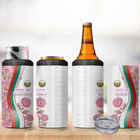 Rose of Bulgaria 4 in 1 Can Cooler Tumbler with National Flag Ribbon and Floral Damask Pattern